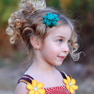 Emerald Green Flower Hair Clip, Pony, or Headband